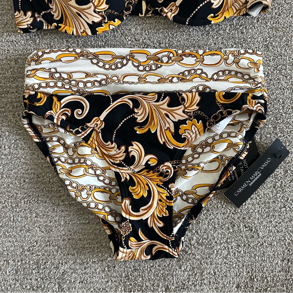 Carmen Marc Valvo Swim Sense Filigree Status V Wire Top & High Waist Bottom XS - Picture 3 of 7